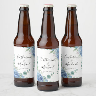 Etiqueta Para Botella De Cerveza Boda floral de Hortensia Azul