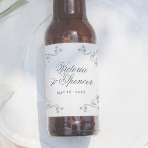 Etiqueta Para Botella De Cerveza Boda Floral Vintage Verde Salvia