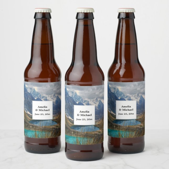 Etiqueta Para Botella De Cerveza Boda fotográfico de las montañas alpinas (Botellas)