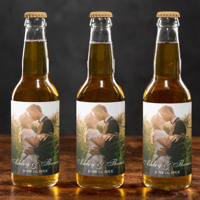 Etiqueta Para Botella De Cerveza Boda fotográfico personalizado (Customize to choose your text style and size.)