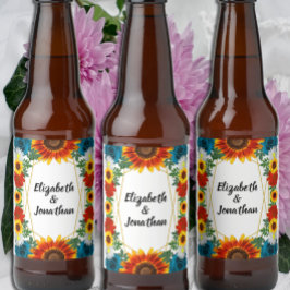 Etiqueta Para Botella De Cerveza Boda geométrico floral de verano en el patio trase