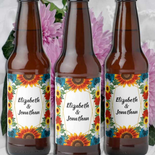 Etiqueta Para Botella De Cerveza Boda geométrico floral de verano en el patio trase (Subido por el creador)