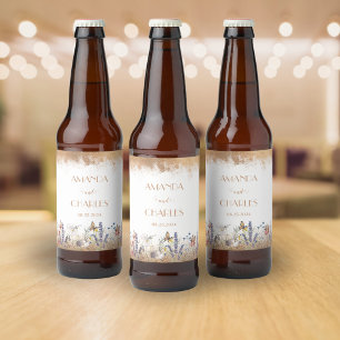 Etiqueta Para Botella De Cerveza Boda Jardín de Mariposa de Oro Rosa
