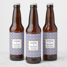 Etiqueta Para Botella De Cerveza Boda mediterráneo azul de azulejos portugueses