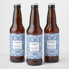 Etiqueta Para Botella De Cerveza Boda mediterráneo azul de azulejos portugueses