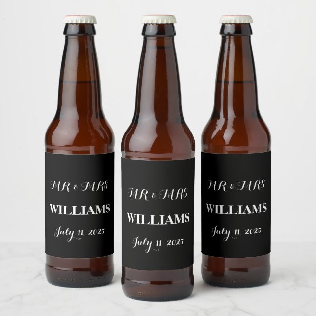Etiqueta Para Botella De Cerveza Boda Minimalista de guiones simples en blanco y ne (Botellas)
