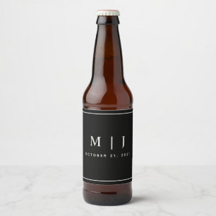 Etiqueta Para Botella De Cerveza Boda Minimalista de Monograma Negro y Blanco