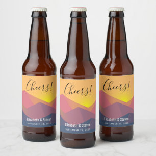 Etiqueta Para Botella De Cerveza Boda Minimalista geométrico de las montañas rustic