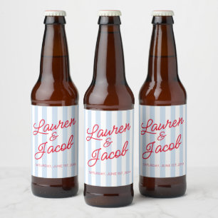 Etiqueta Para Botella De Cerveza Boda Moderna Minimalista Rayas Azules Rojas