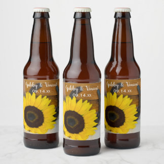 Etiqueta Para Botella De Cerveza Boda occidental del país del girasol y la herradur