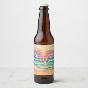 Etiqueta Para Botella De Cerveza Boda Playa Océano Verde Rosa Verano Mar Verde