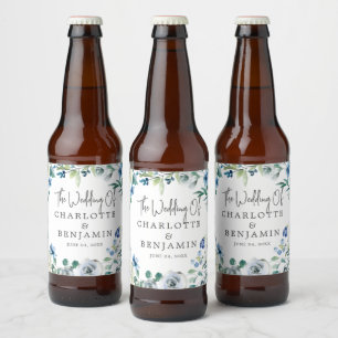 Etiqueta Para Botella De Cerveza Boda Primaria Personalizado Floral de Peonia Blanc