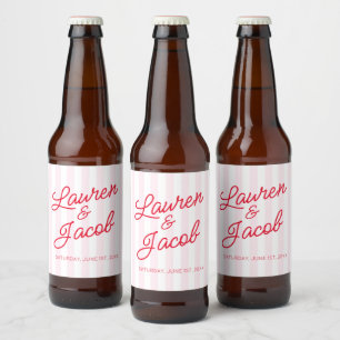 Etiqueta Para Botella De Cerveza Boda Rayas Rosadas Rojas Minimalistas Minimalista