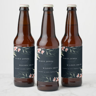 Etiqueta Para Botella De Cerveza Boda Rubor Greenery Floral Bunch de la Marina Oscu