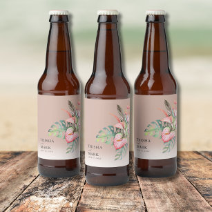 Etiqueta Para Botella De Cerveza Boda Tropical Flower Beach