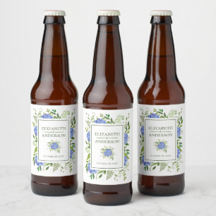 Etiqueta Para Botella De Cerveza Bodas de Acuarela de Hortensias Azules