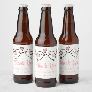 Etiqueta Para Botella De Cerveza Bodas Pájaros del Amor Rosados Regalo de Despedida