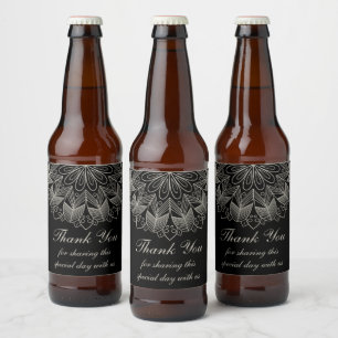 Etiqueta Para Botella De Cerveza Boho Chic Gracias Mandala Boda Negra India