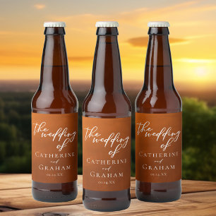 Etiqueta Para Botella De Cerveza Boho Naranja Rústico Quemado Boho Custom Wedding