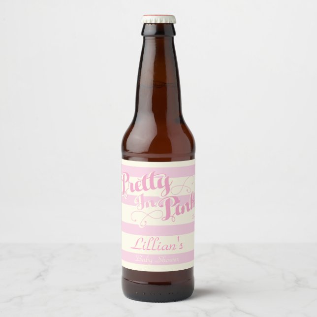 Etiqueta Para Botella De Cerveza Bonito rosado, etiqueta de vino Baby Shower (Anverso)
