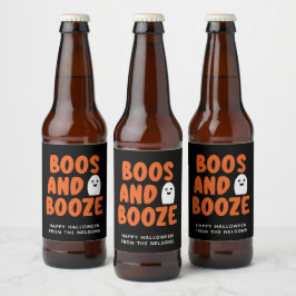 Etiqueta Para Botella De Cerveza Boos y Booze Adultos Halloween Fantasma Negro