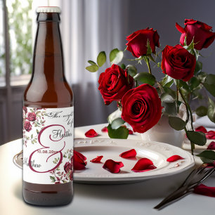 Etiqueta Para Botella De Cerveza Borgoña Floral moderna Boda "La noche antes"