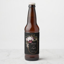 Etiqueta Para Botella De Cerveza Borgoña y Rubor Pink Florines sobre Boda negro