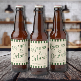 Etiqueta Para Botella De Cerveza Botella Verde Rayas Retro Minimalista Boda