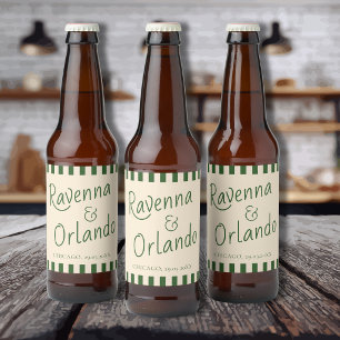 Etiqueta Para Botella De Cerveza Botella Verde Rayas Retro Minimalista Boda