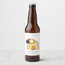 Etiqueta Para Botella De Cerveza Brillante Baby Shower arcoiris de Boho floral de l