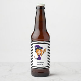 Etiqueta Para Botella De Cerveza Bruja suave en Halloween Gorra morado
