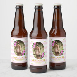 Etiqueta Para Botella De Cerveza Brunch de graduación con rosas rosadas a rayas