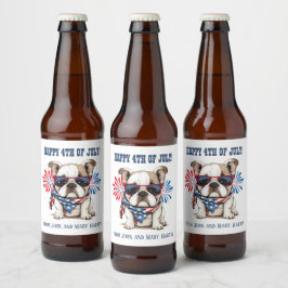 Etiqueta Para Botella De Cerveza Bulldog 4 de Julio Día de la Independencia Rojo Bl