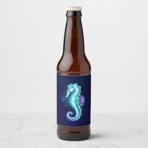 Etiqueta Para Botella De Cerveza caballito de mar de hielo de cristal sobre fondo a