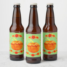 Etiqueta Para Botella De Cerveza Calabaza de acuarela de Acción de Gracias en verde