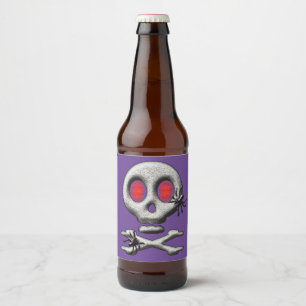 Etiqueta Para Botella De Cerveza Calavera espeluznante clásica de Halloween Arañas