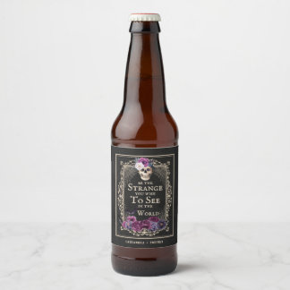 Etiqueta Para Botella De Cerveza Calavera floral gótica personifica nombre Hallowee