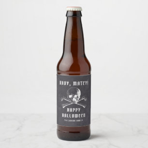 Etiqueta Para Botella De Cerveza Calavera y Huesos de Pirata Negro Vintage Hallowee