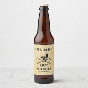 Etiqueta Para Botella De Cerveza Calavera y huesos de pirata vintage de Halloween