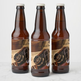 Etiqueta Para Botella De Cerveza Cámara analógica vintage en estuche de cuero marró