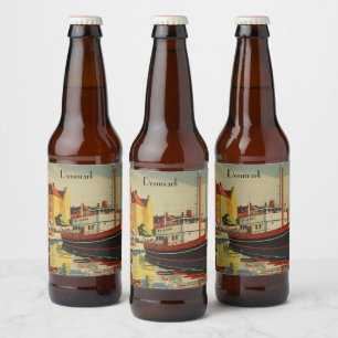 Etiqueta Para Botella De Cerveza Cartel de viaje vintage de Dinamarca personalizabl
