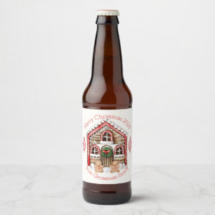 Etiqueta Para Botella De Cerveza Casa de caña de caramelos, hombre de pan de jengib
