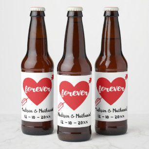 Etiqueta Para Botella De Cerveza Cena de ensayo de compromiso de boda Corazón Rojo