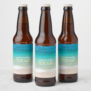 Etiqueta Para Botella De Cerveza Cerveza Boda de Agua Verde Azul Tropical