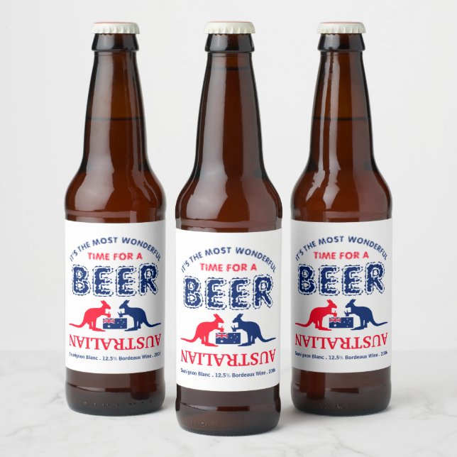 Etiqueta Para Botella De Cerveza Cerveza canguro, bandera australiana, Navidades (Botellas)