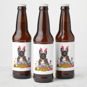 Etiqueta Para Botella De Cerveza Cesta de huevos de Bulldog francés lindo conejo dí