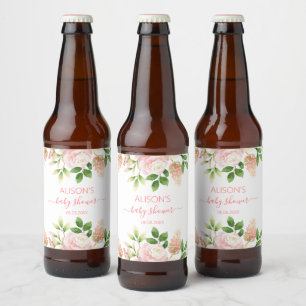 Etiqueta Para Botella De Cerveza Chico o Chica Elegante Cumpleaños de Rosas Rosadas