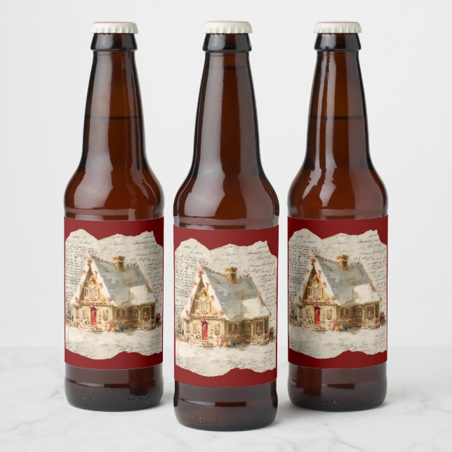 Etiqueta Para Botella De Cerveza Christmas toile Santa  (Botellas)