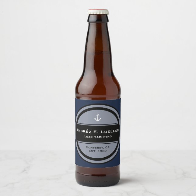 Etiqueta Para Botella De Cerveza Círculo de ancla náutica de personalizable (Anverso)