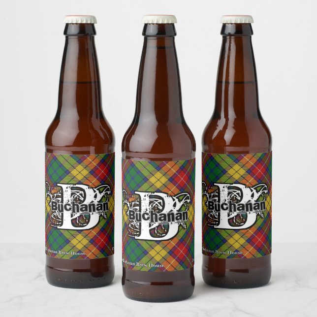Etiqueta Para Botella De Cerveza Clan Buchanan Tartan Monogram (Botellas)